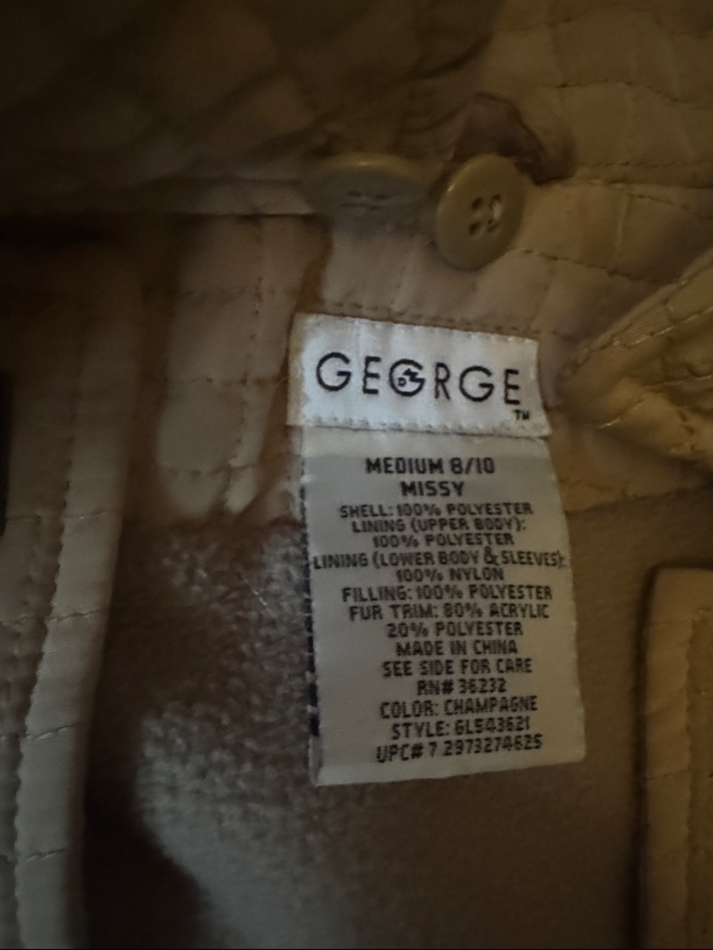 George Cream Quilted Jacket with Dark Faux Fur Collar